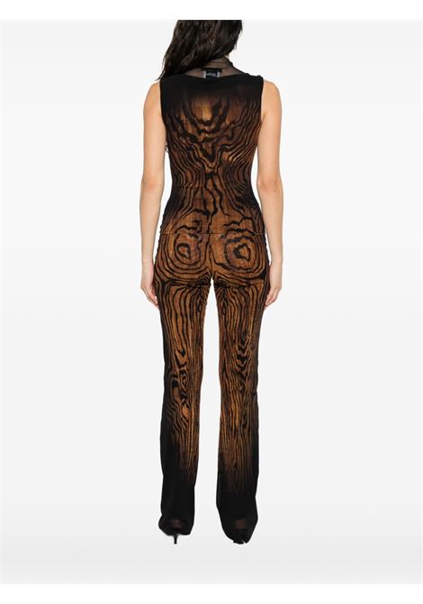tank top mesh high neck printed wood donna nero e marrone JEAN PAUL GAULTIER | 25/03-W-TO315-M002P0060